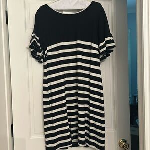Sail to Sable black and white stripe dress with signature flounce sleeves